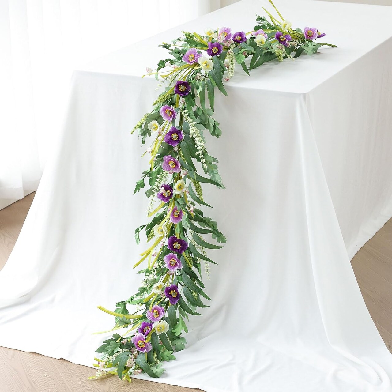 Purple Artificial Flower Garland 6FT Fake Poppy Floral Garland